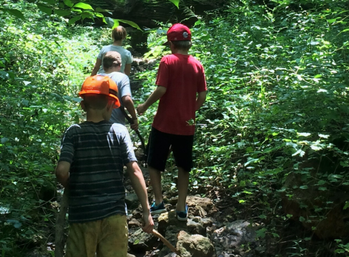 Kids hiking in the woods