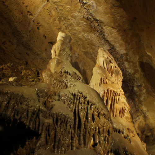 Large stalagmite seen on a Wisconsin Cave Tour