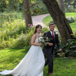 Bride and Groom in Garden at a Wisconsin Destination