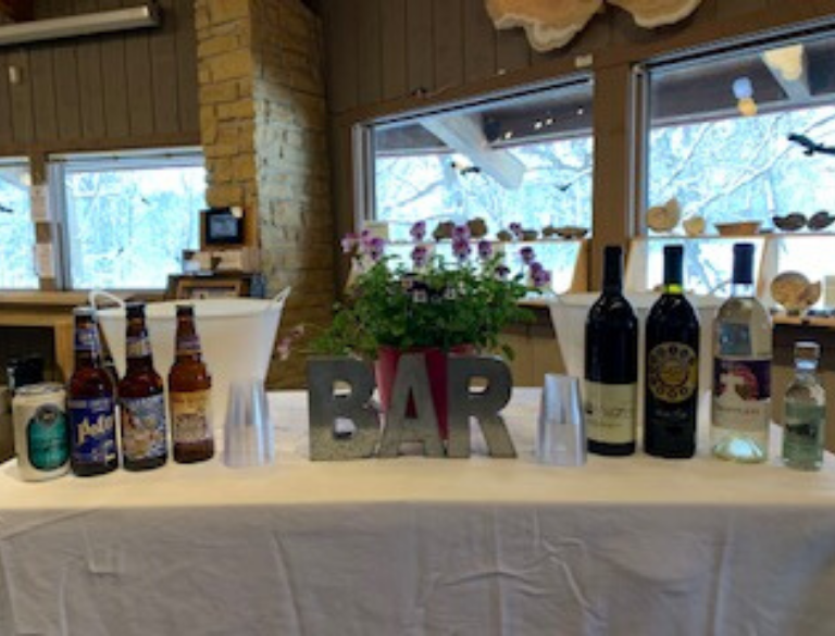 Full display of the bar in the Visitor Center for events with beer and wine unique place to visit in Wisconsin