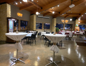 Wedding Setup with tables and centerpieces in the Visitor Center of Cave of the Mounds
