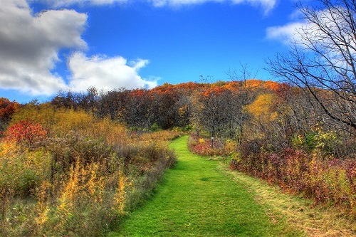 Blue Mounds State Park pathway near Wisconsin points of interest and one of the Unique Places to visit in Wisconsin