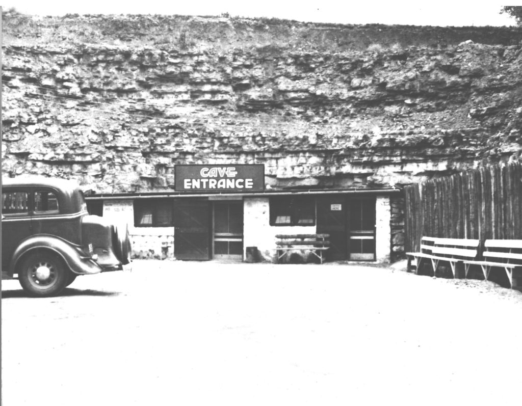 Vintage Photo of the Cave Entrance Building with Car in the 1940s