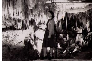 Vintage Photo of the a Guest in Cathedral Room inside the cave