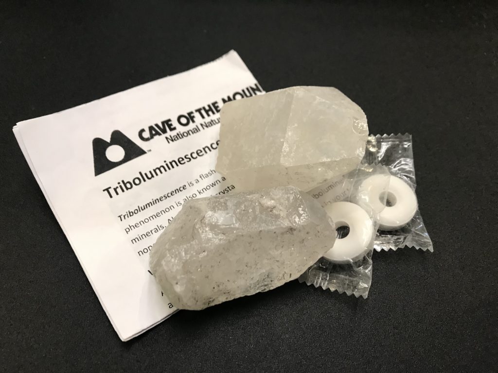 Triboluminescence Kit with two pieces of quartz and information regarding the science experiment