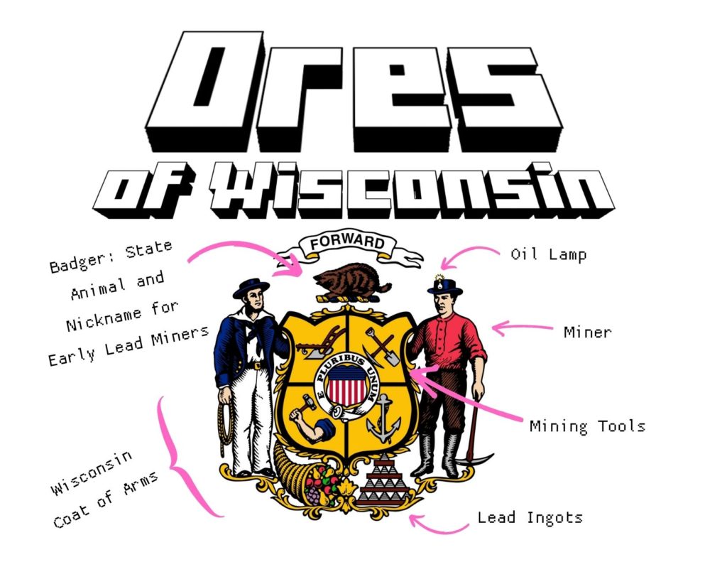 Ores of Wisconsin with information about the Wisconsin seal giving hints to the history of ore in the state