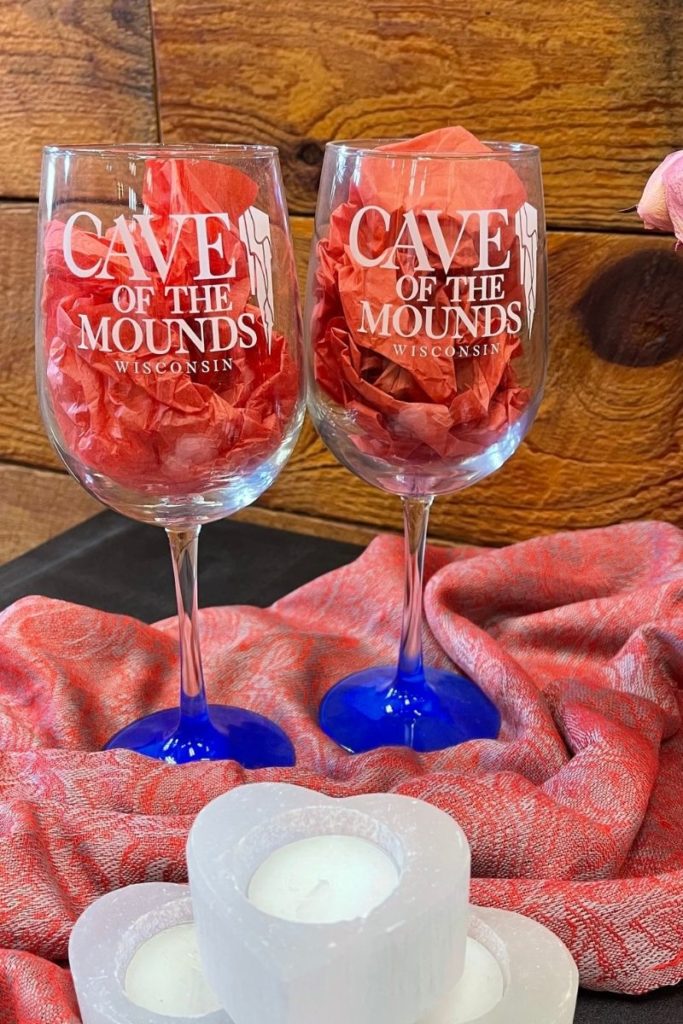 Cave of the Mounds Stem Wine Glasses with blue footing