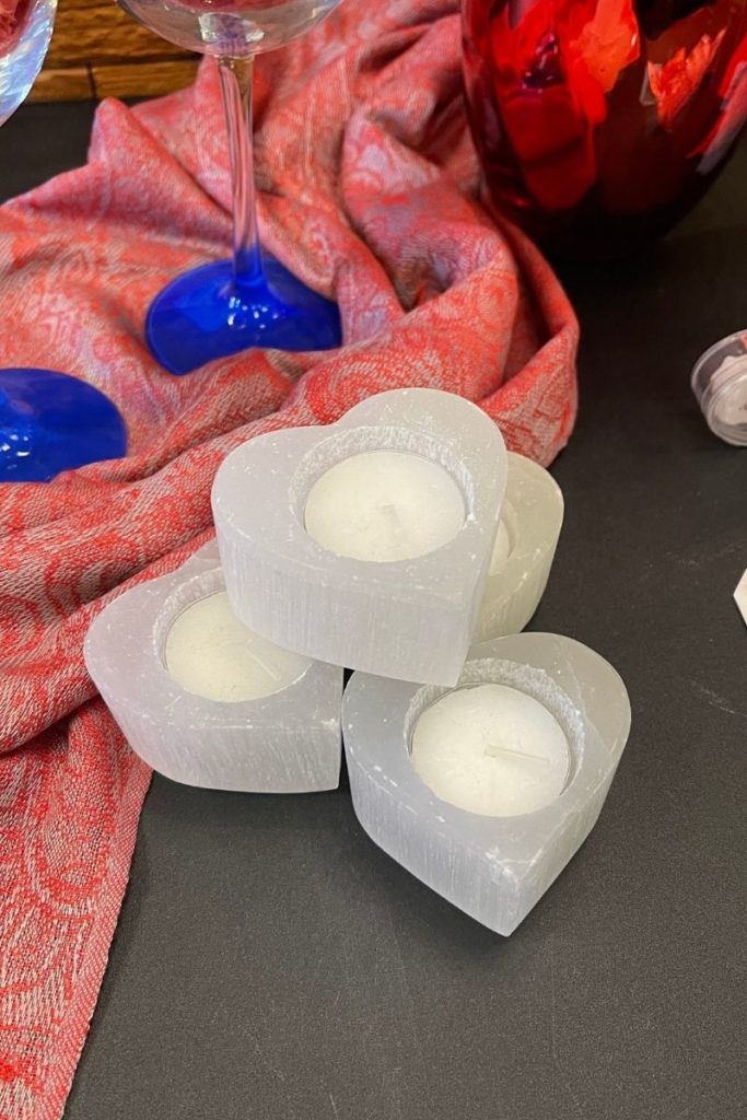 Heart shaped selenite candles