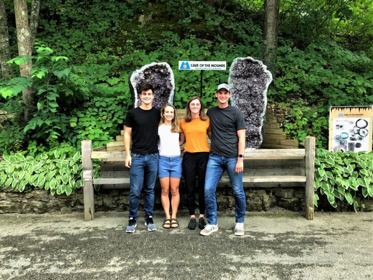 Group of 4 standing in front of an amethyst cathedral. Great date ideas