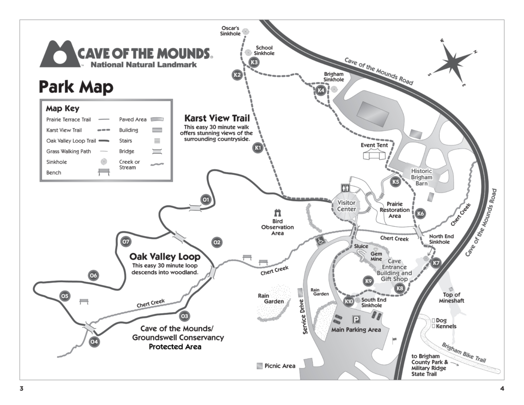 Illustrated map of the grounds including trails