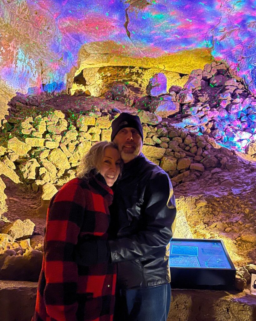 Couple enjoys Holiday Lights at Wisconsin Winter Attraction Cave of the Mounds