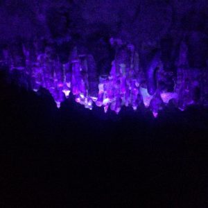 Photo of stalactites under a blacklight at this Must See Destination in Wisconsin showing Photoluminescence