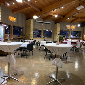 Wedding Setup with tables and centerpieces in the Visitor Center of Cave of the Mounds